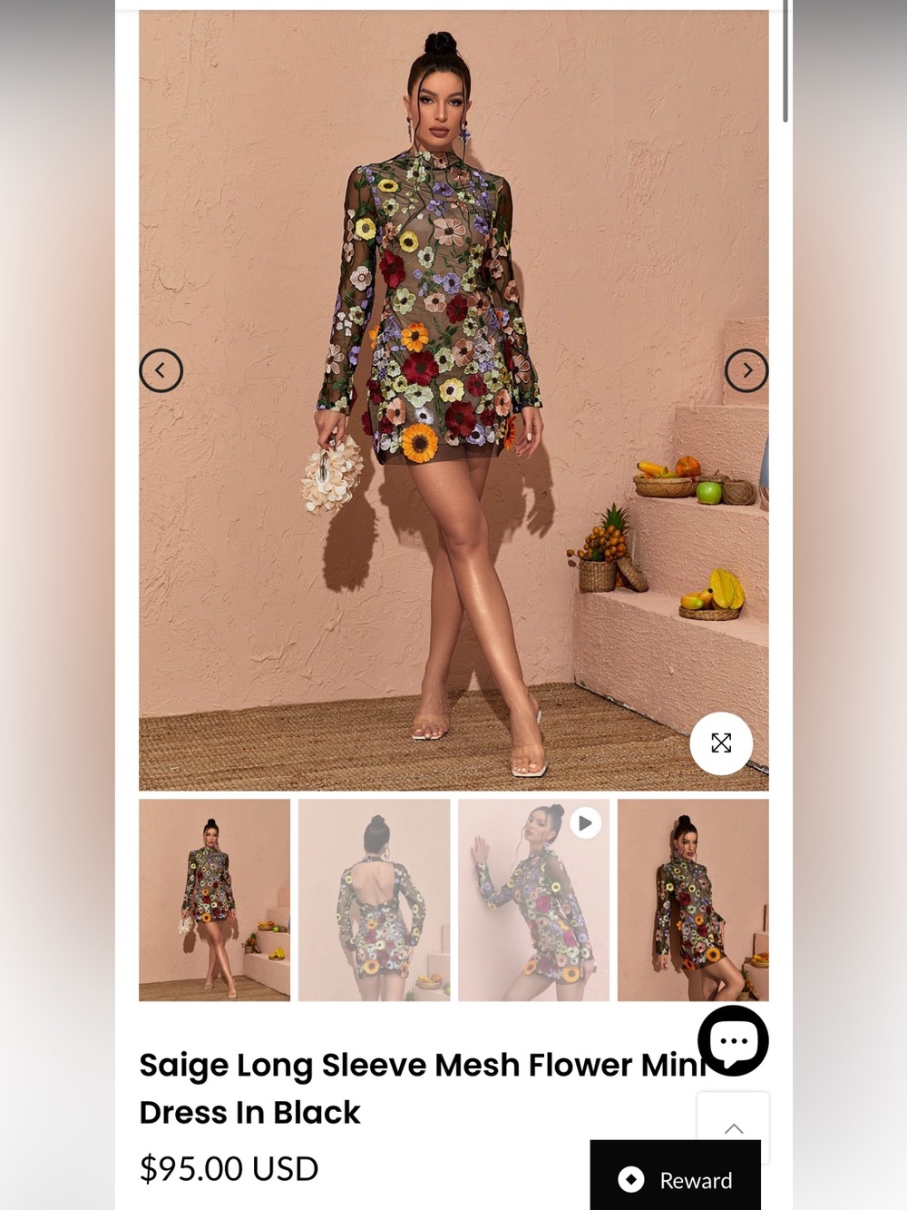 Black Sheer Midi Dress with Multicolor Floral Embroidery